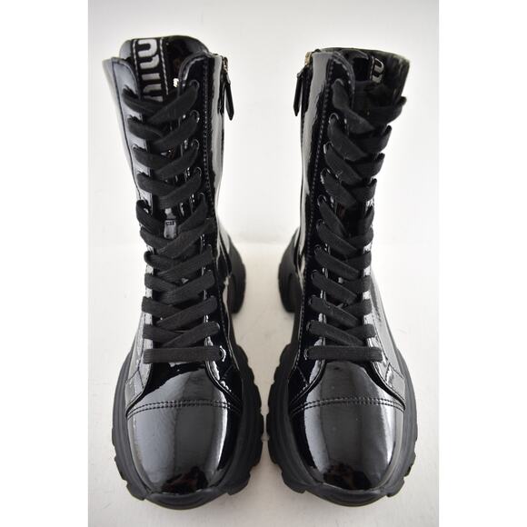 Miu Miu Naplak Tech Black Patent Leather Platform Lace Up Combat Moto Boot 36.5 - Picture 10 of 15
